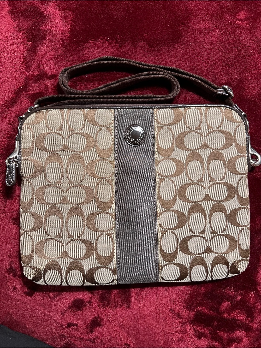 Vintage Y2K COACH 63219 SIGNATURE STRIPE TABLET CROSSBODY